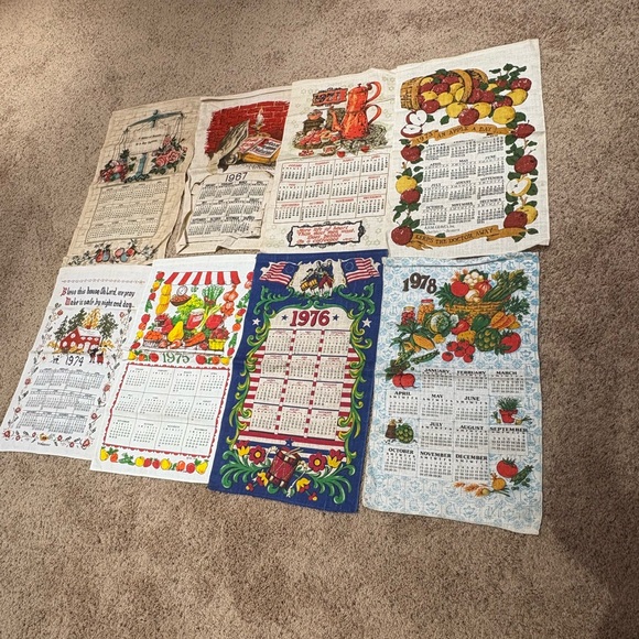 Vintage Other - Lot 8 Vintage 60s 70s Linen Calendar Towels Country Farmhouse Folk Kitchen